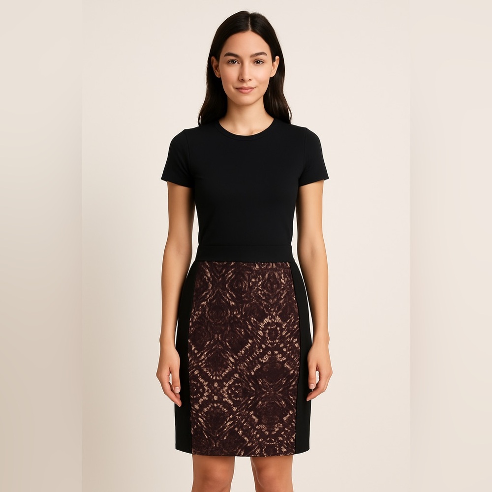 Club Monaco Edith Pencil Skirt Black & Brown Abstract Print Size 4